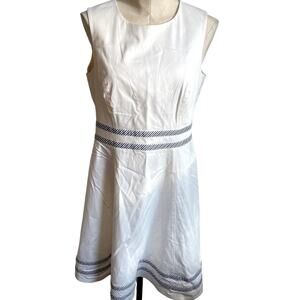 Calvin Klein White Blue summer sleeveless midi Dress Womens 8 modern classic